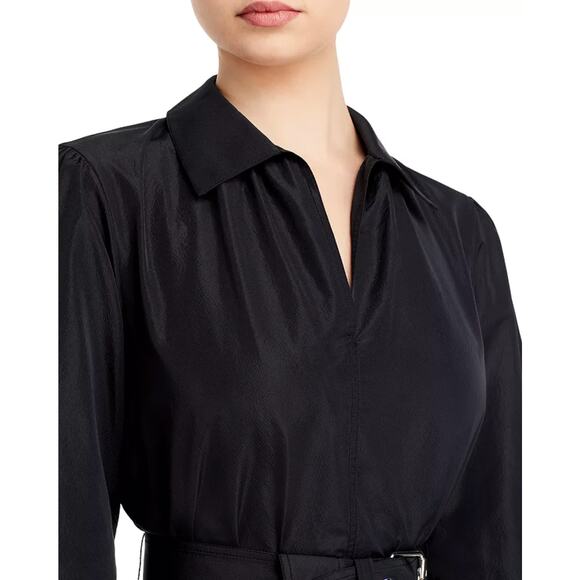Lafayette 148 New York Porter Belted Dress Medium Long Sleeve Collared Black - Picture 5 of 12